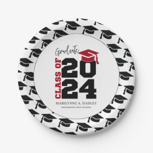 Graduation Class of 2024 Red and Black Paper Plate