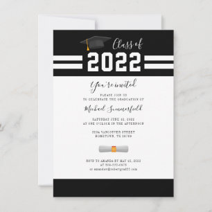 Graduation Class of 2025 Black White Grad Party Invitation