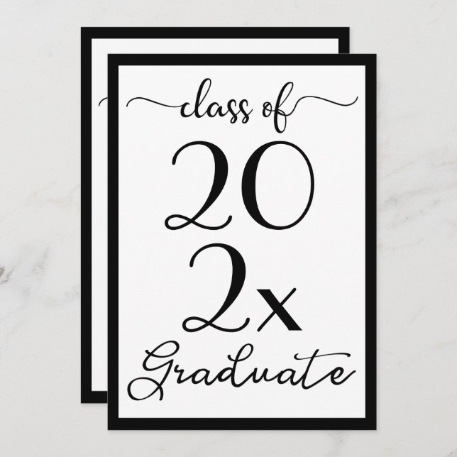 Graduation Class Of 2025 Black & White Script Invitation (Front/Back)