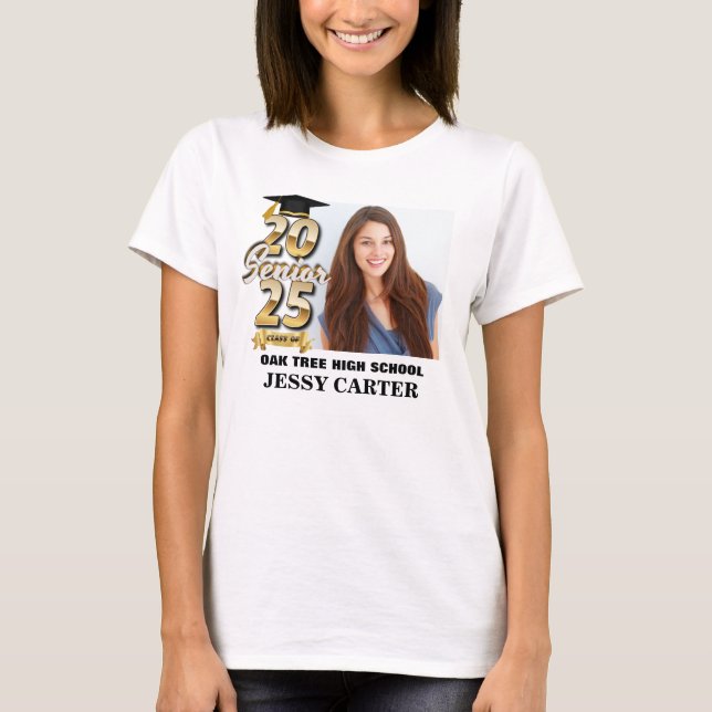 Graduation Class of 2025 Senior Graduate Photo T-Shirt (Front)