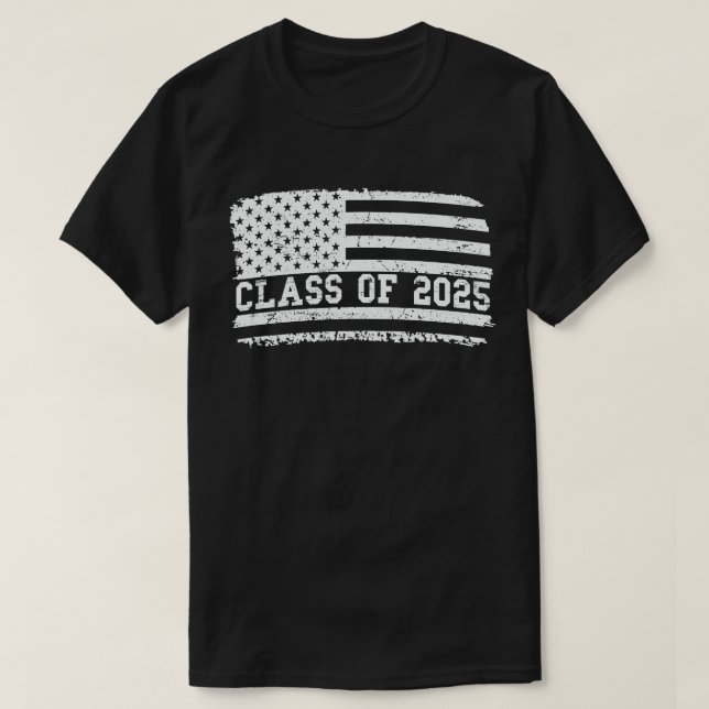 Graduation Class Of 2025 Senior Usa American Flag T-Shirt (Design Front)