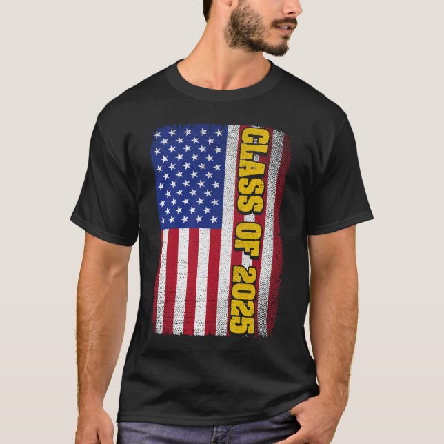 Graduation Class Of 2025 Senior Usa American Flag T-Shirt (Front)