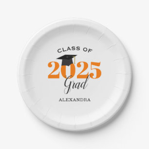 Graduation Class of 2025 Simple Orange and Black Paper Plate