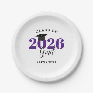 Graduation Class of 2025 Simple Purple and Black Paper Plate