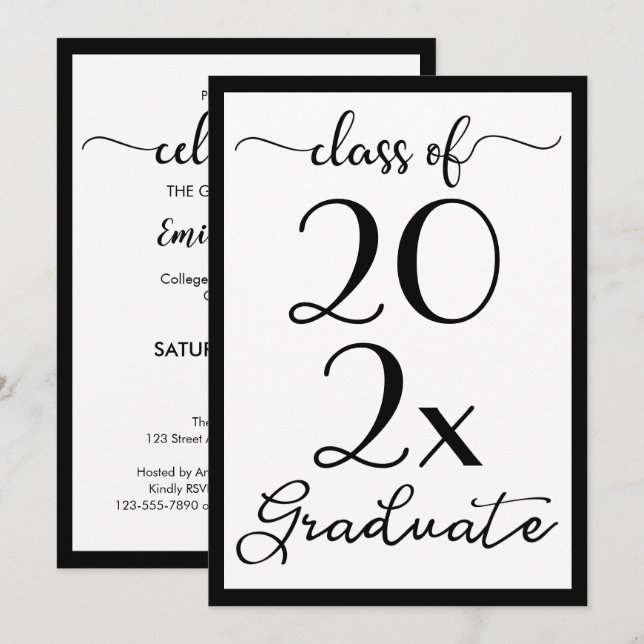 Graduation Class Of 2026 Black & White Script Invitation (Front/Back)