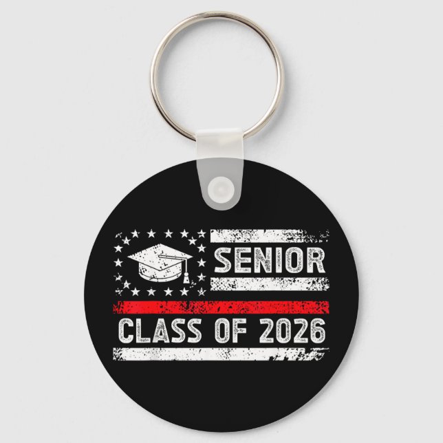 Graduation class of 2026 senior american flag high key ring (Front)