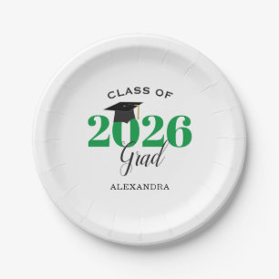 Graduation Class of 2026 Simple Green and Black Paper Plate
