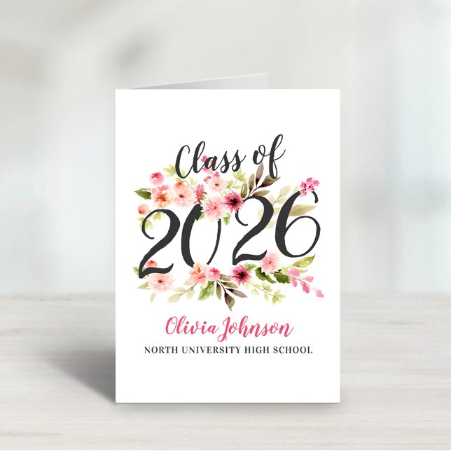 Graduation Class of 2026 Watercolor Flowers Thank You Card (Creator Uploaded)