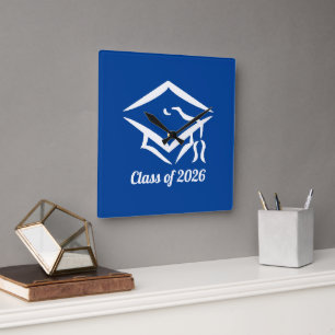 Graduation Class of 20?? BLUWHT Customize Year Square Wall Clock