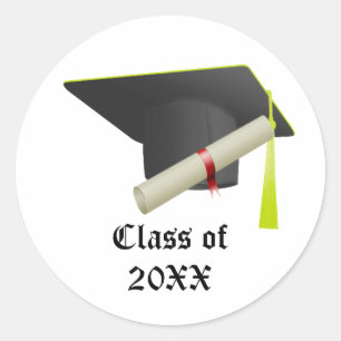 Graduation Class of 20XX Black Cap Classic Round Sticker