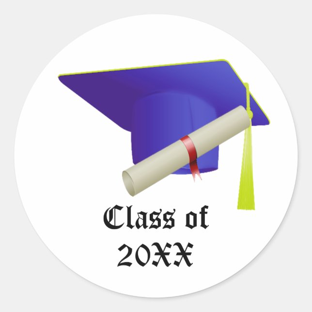Graduation Class of 20XX Blue Cap Classic Round Sticker (Front)