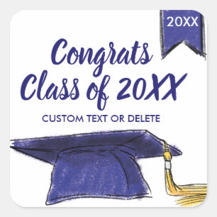 Graduation Class of 20XX Blue Grad Cap Custom Square Sticker