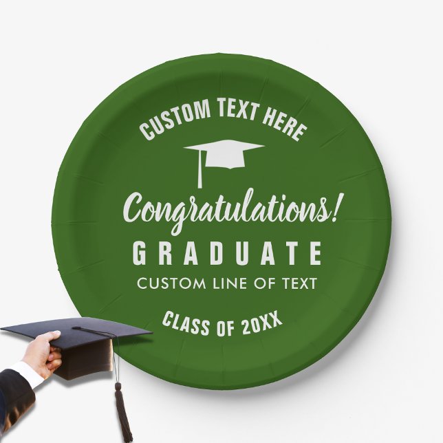 Graduation Class of 20XX Congrats Grad Cap Green Paper Plate (Creator Uploaded)