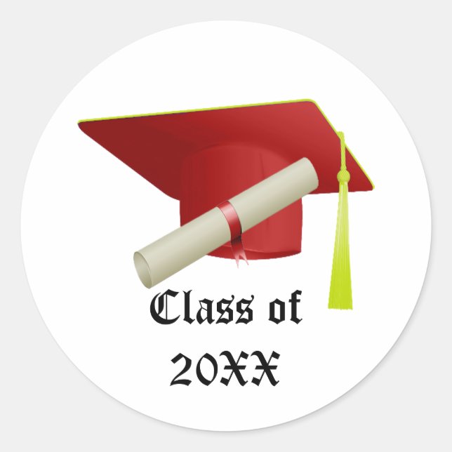 Graduation Class of 20XX Red Hat & Diploma Classic Round Sticker (Front)