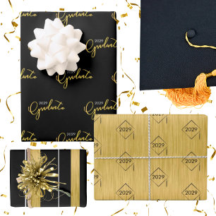 Graduation Class of Black Gold Stylish Pattern Wrapping Paper Sheet