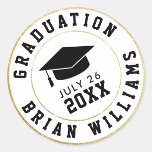 graduation class of... black grad cap circle  classic round sticker