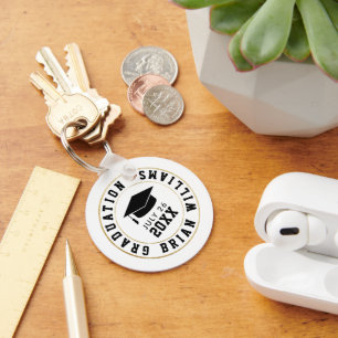 Graduation Class of... Black Grad Cap Circle  Key Ring