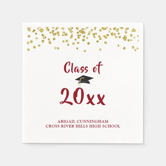 Graduation CLASS OF Confetti Brush Script Napkin (Front)