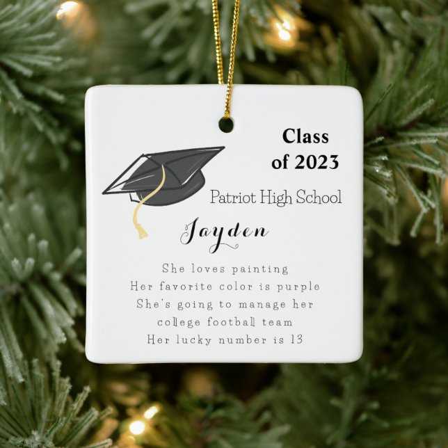 Graduation Class of Fun Facts Grad Cap Custom Ceramic Ornament (Tree)