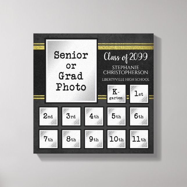 Graduation Class of | K-12 Photos | Black & Gold Canvas Print (Front)