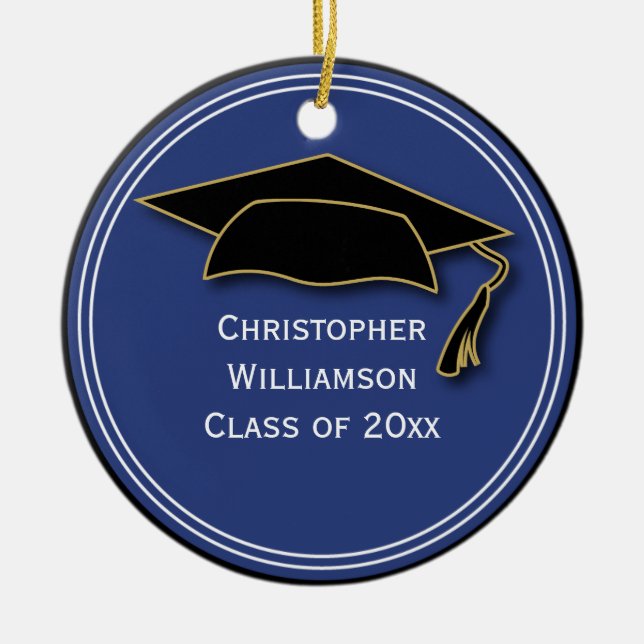 Graduation Class of Keepsake School Memento Blue Ceramic Tree Decoration (Front)