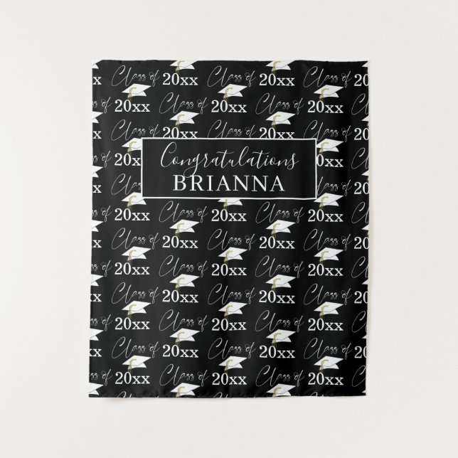 Graduation CLASS OF Pattern Photo Prop Black White Tapestry (Front)