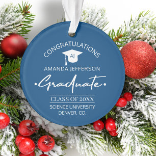 Graduation   Class year and school elegant blue Ornament