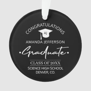 Graduation Class year and school PHOTO black Ornament
