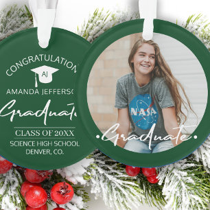 Graduation Class year and school PHOTO green Ornament