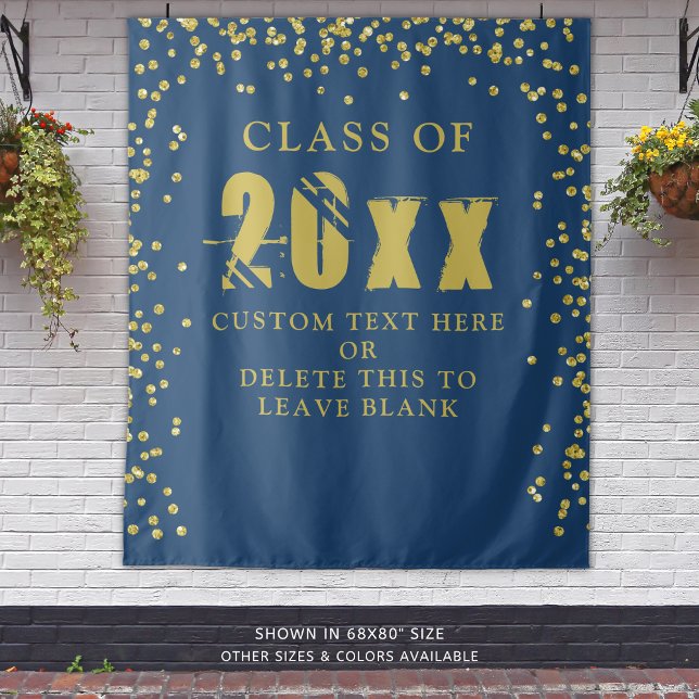 Graduation CLASS YEAR Blue Gold Confetti Backdrop Tapestry (Creator Uploaded)