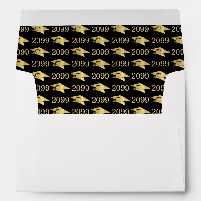 Graduation Class Year Faux Metallic Gold Cap Black Envelope (Back (Bottom))