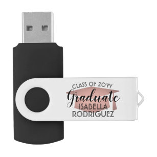 Graduation Class Year & Name Rose Gold Faux Foil USB Flash Drive