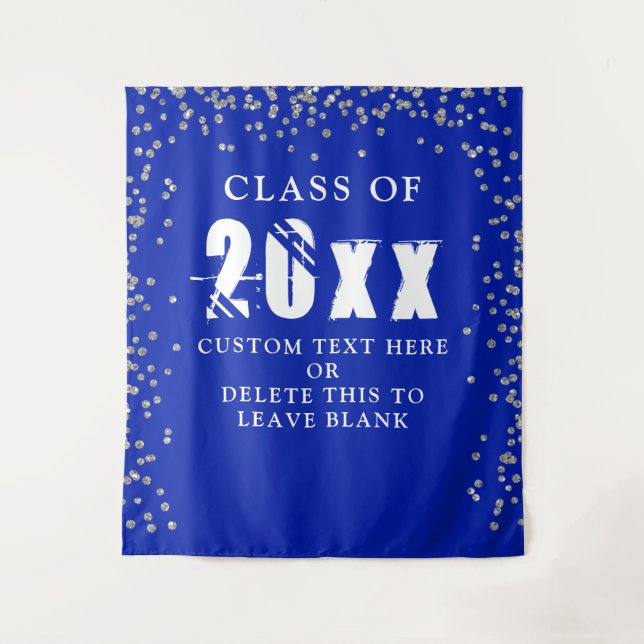 Graduation CLASS YEAR Royal Blue silver Confetti Tapestry (Front)