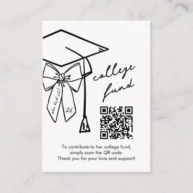 Graduation College Fund QR Code Cap & Bow Enclosure Card (Front)