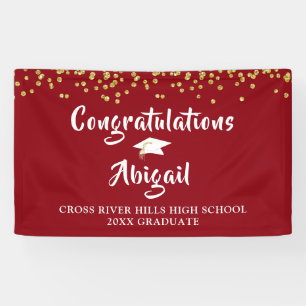 Graduation Confetti Brush Script Red Gold Banner