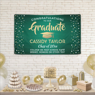 Graduation Confetti Brushed Green & White Congrats Banner