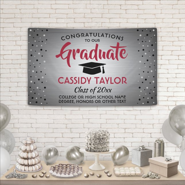 Graduation Confetti Brushed Stainless Red & Black Banner (Creator Uploaded)