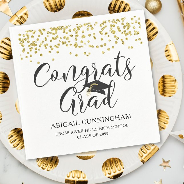 Graduation Confetti CONGRATS GRAD Personalized Napkin (Creator Uploaded)