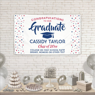 Graduation Confetti Modern Red White and Blue Banner