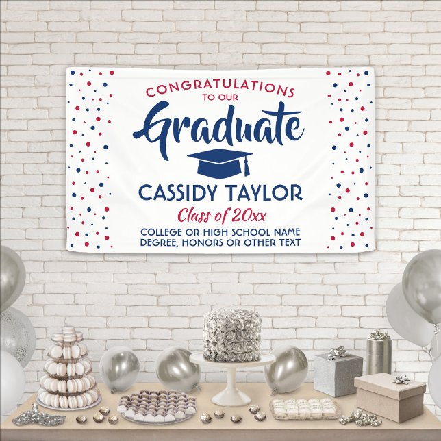 Graduation Confetti Modern Red White and Blue Banner (Creator Uploaded)