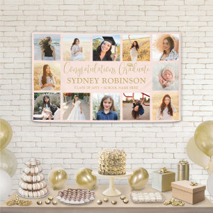 Graduation Congrats 12 Photo Blush Pink and Gold Banner