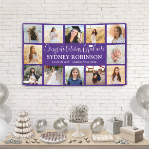 Graduation Congrats 12 Photo Collage Purple Banner