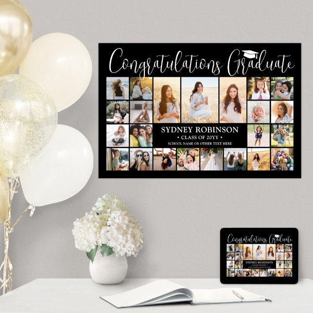 Graduation Congrats 23 Photo Collage Modern Black Poster (Creator Uploaded)