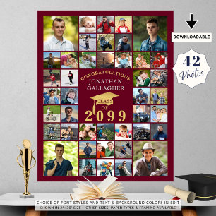 Graduation Congrats 42 Photo Collage Burgundy Gold Poster