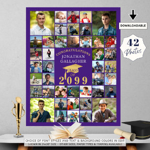Graduation Congrats 42 Photo Collage Purple Gold Poster