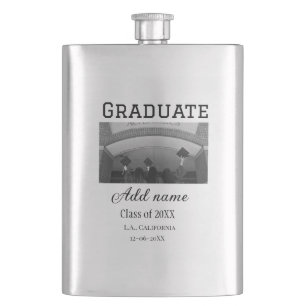 Graduation congrats add name photo city date class hip flask
