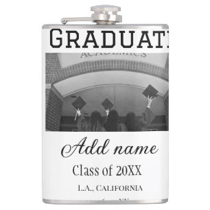 Graduation congrats add name photo city date class hip flask