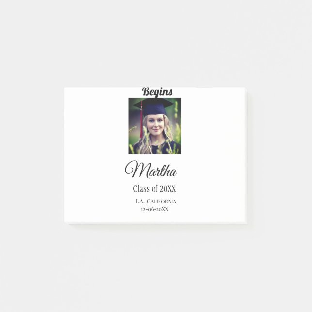 Graduation congrats add name photo city date class post-it notes (Front)