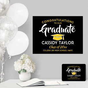 Graduation Congrats Black Gold Yellow and White Poster