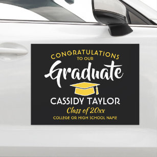 Graduation Congrats Black Gold Yellow White Parade Car Magnet